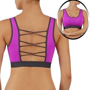 Purple Sports Bra with Strappy Back